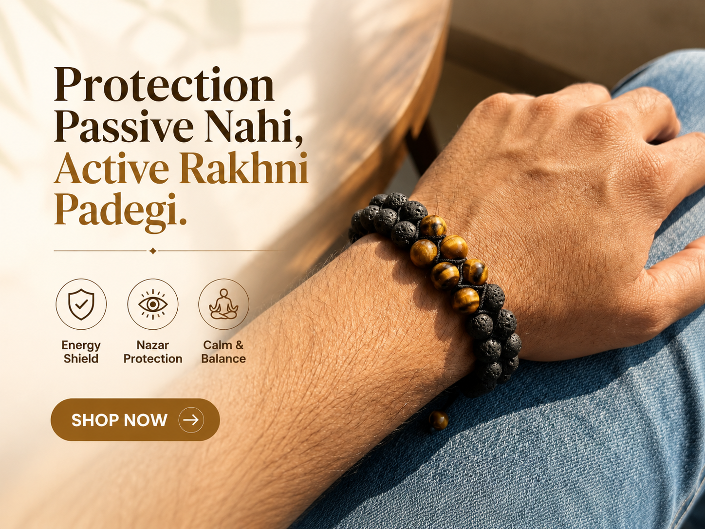Protection passive nahi active rakhni padegi – Tiger Eye Lava Stone Nazar Suraksha Bracelet for energy shield – Suyagya India